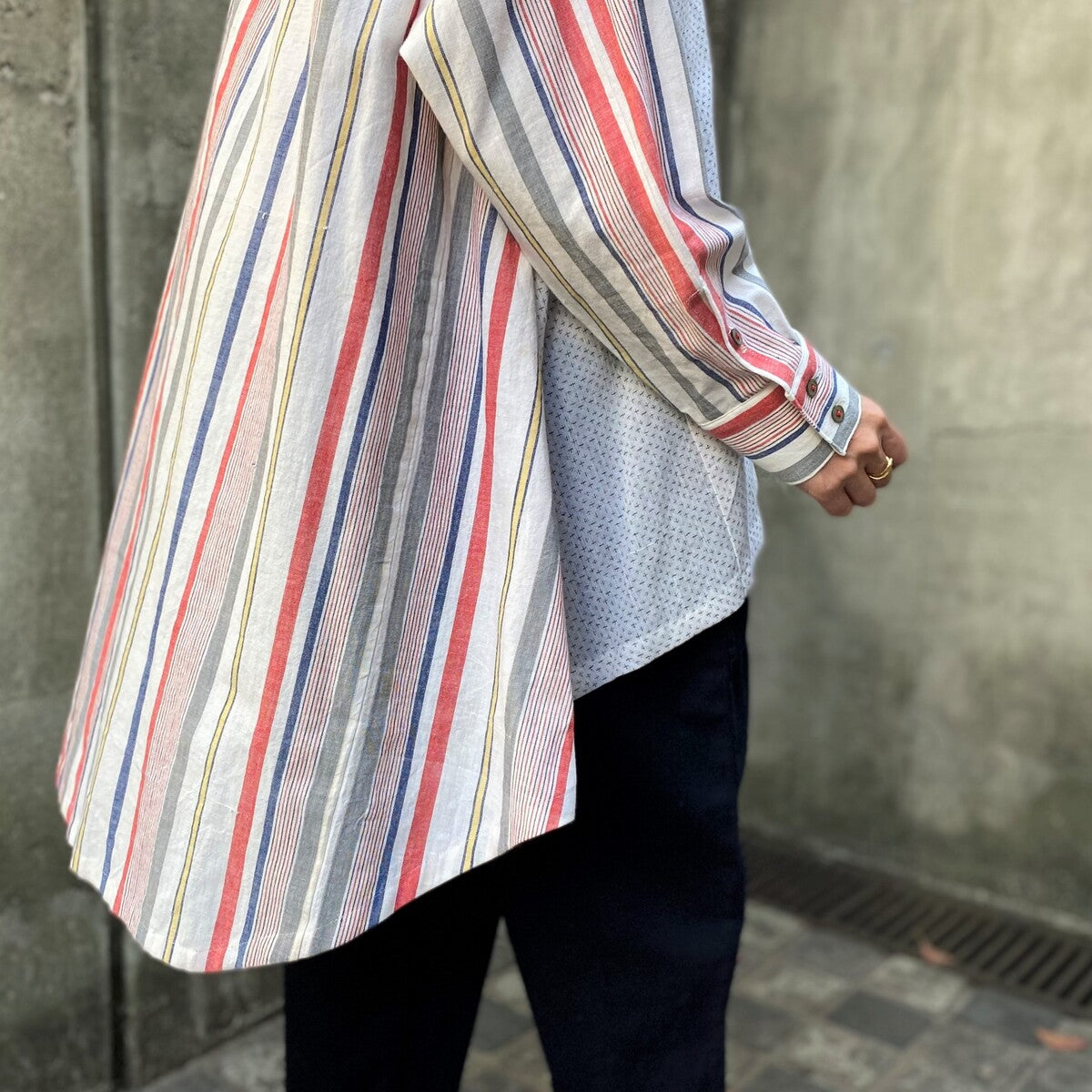 [Old cloth arrangement tunic] Hamamatsu cotton large size spring/summer/autumn long blouse