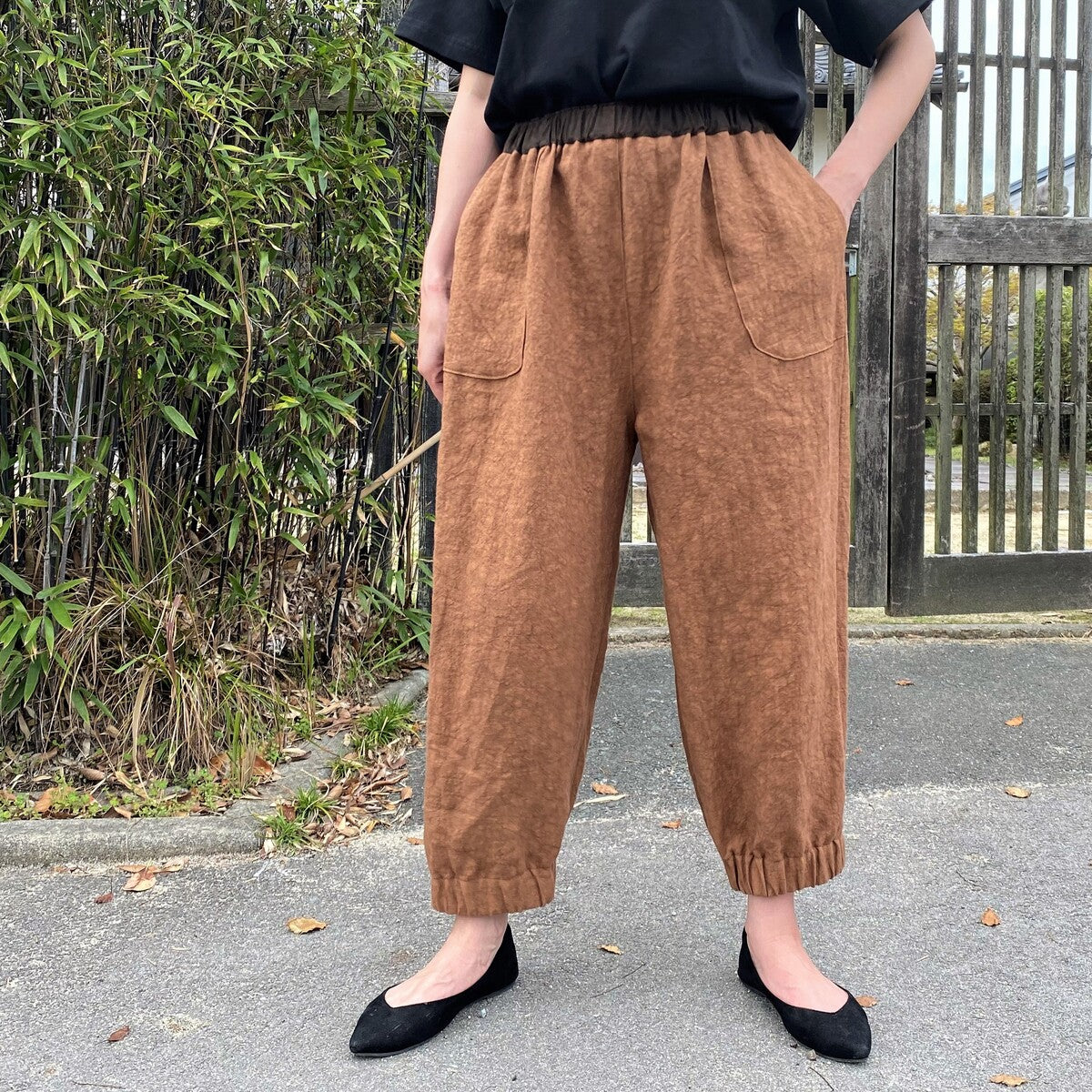 [Persimmon dyed pants] 100% hemp plant-dyed linen