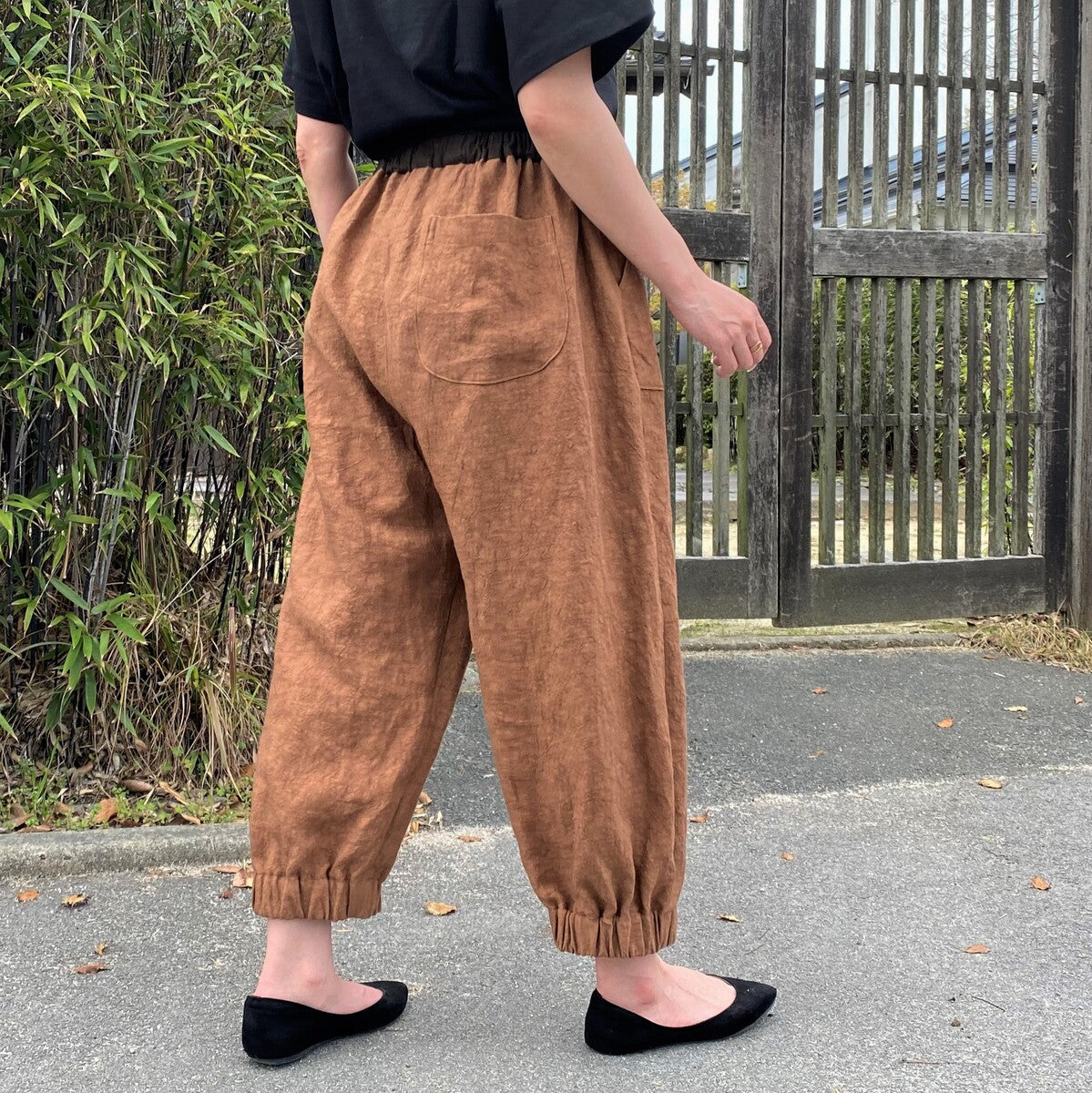 [Persimmon dyed pants] 100% hemp plant-dyed linen