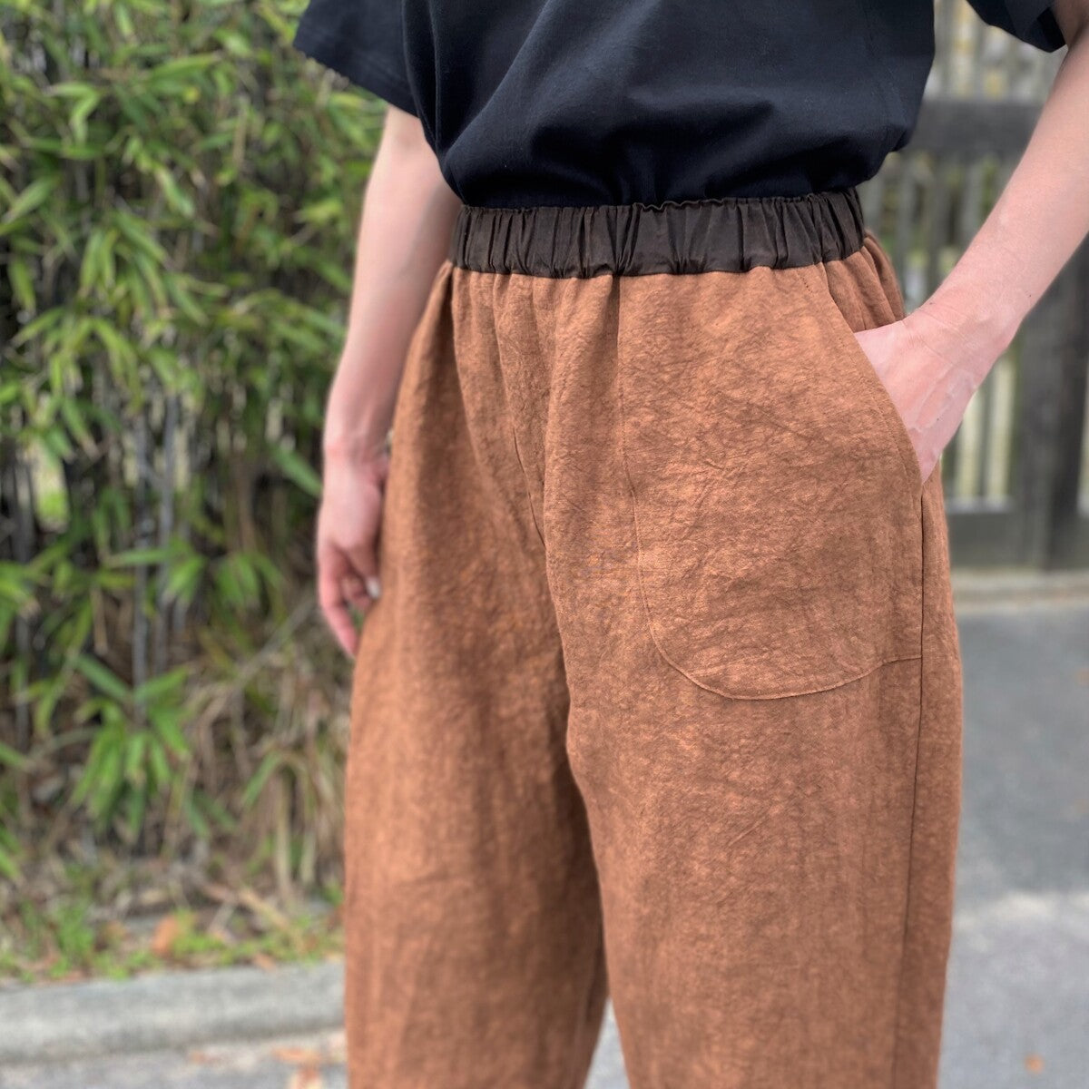 [Persimmon dyed pants] 100% hemp plant-dyed linen