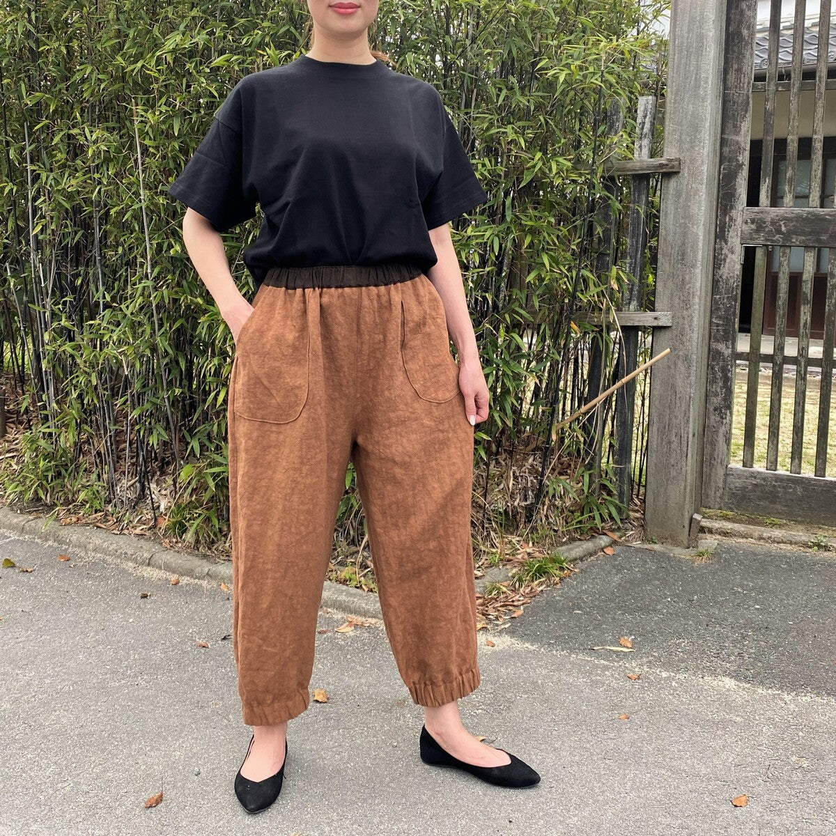 [Persimmon dyed pants] 100% hemp plant-dyed linen