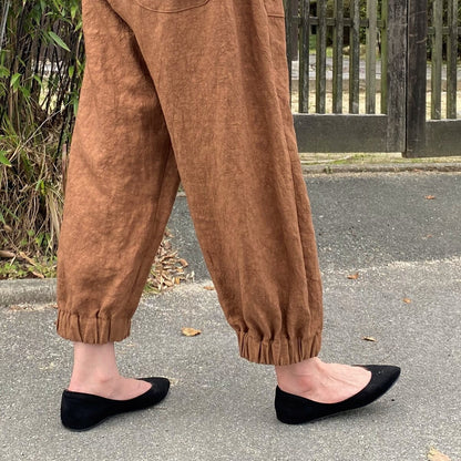 [Persimmon dyed pants] 100% hemp plant-dyed linen