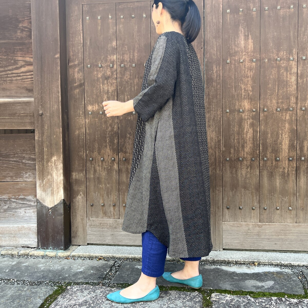 [Bingo Kasuri Tunic] Striped Kasuri Jumper Skirt 