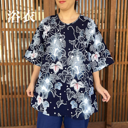 [Yukata remake blouse] One-of-a-kind piece by the artist Summer festival Fireworks Cool Floral pattern