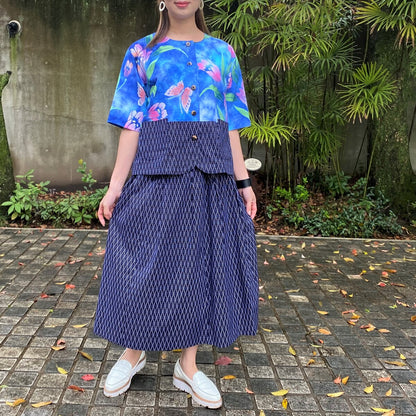 [Yukata remake setup] Made by Fukue Takagi, one-of-a-kind item by the artist, old cloth, front button, fireworks festival, summer festival, Bon dance