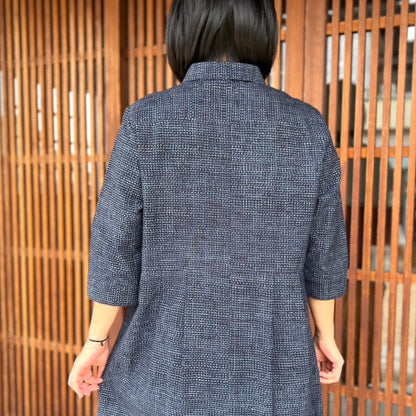 [Kurume Kasuri Dress] Made in Japan, short sleeves, half sleeves, soft and cute