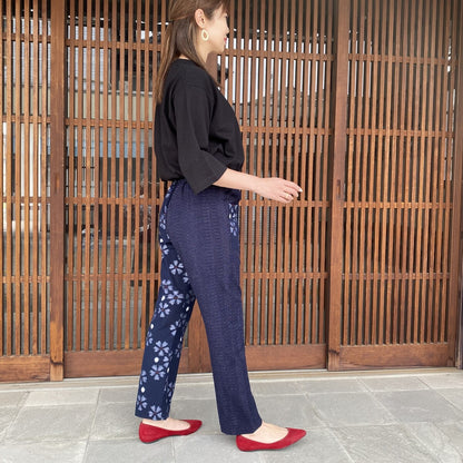 [Kurume Kasuri Pants] Beautiful legs, full elastic home wear