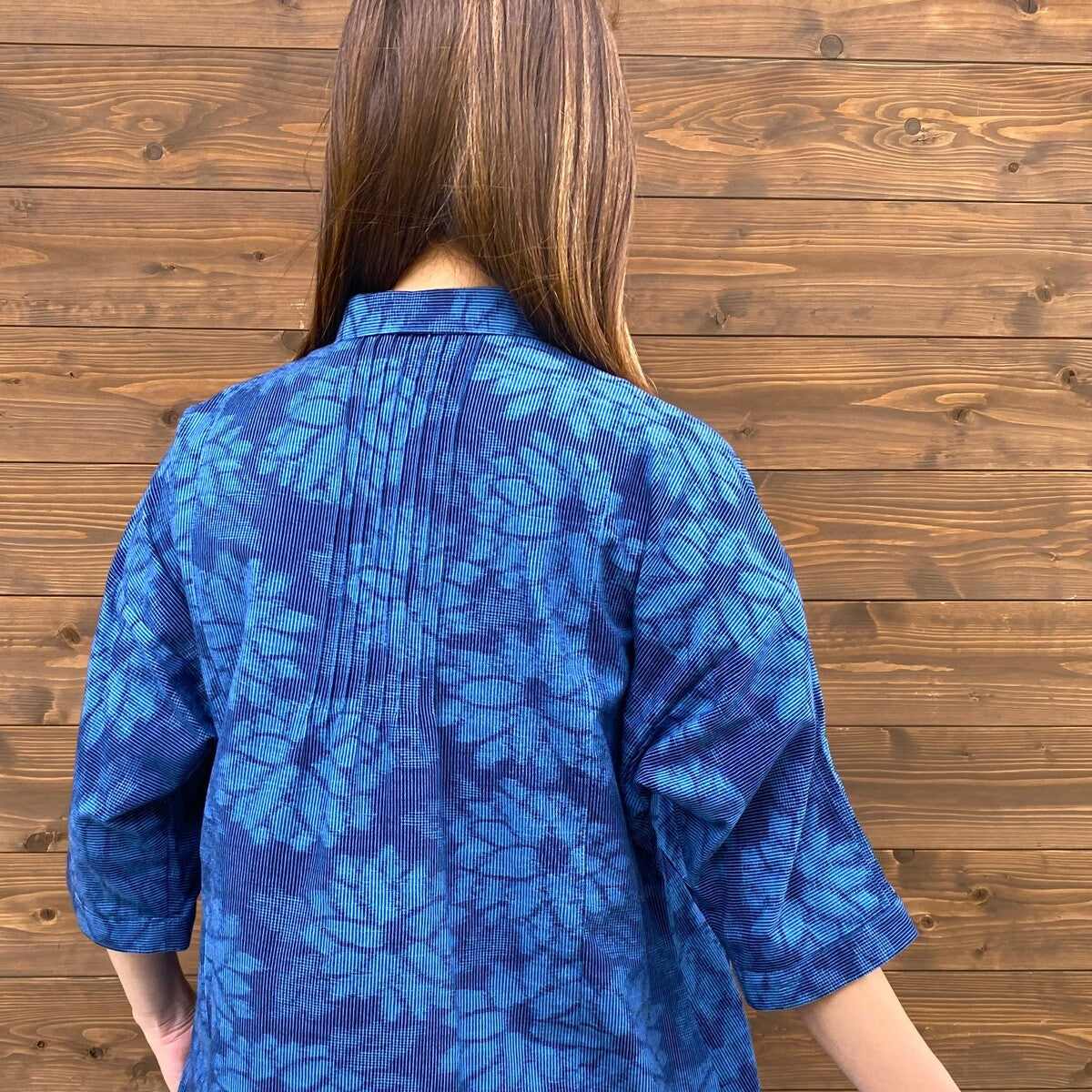 Giemon [Kurume Kasuri open front blouse] Dahlia pattern tuck Giemon