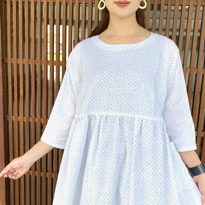 [Old cloth arrangement dress] Cotton linen, white kasuri, summer kasuri