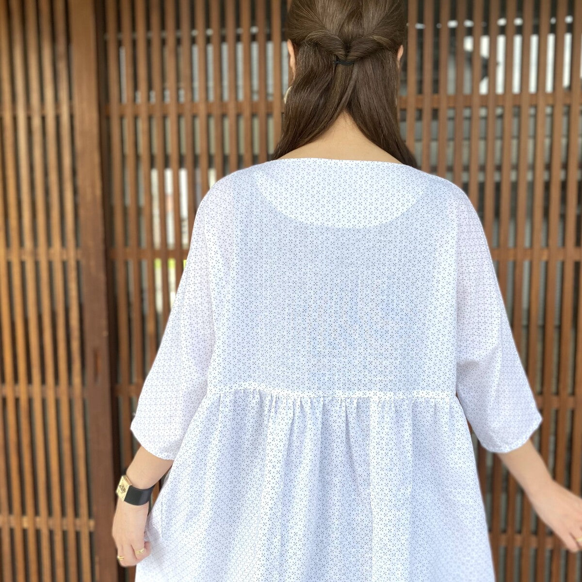 [Old cloth arrangement dress] Cotton linen, white kasuri, summer kasuri