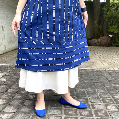 Giemon [Kurume Kasuri One Piece] Japanese Pattern Half Sleeves High Waist Giemon