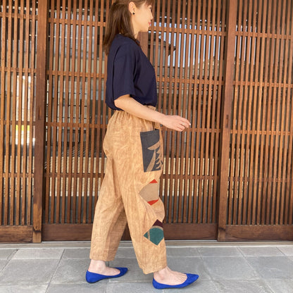 [Old Cloth Remake Pants] Big Catch Flag Persimmon Shibu Dyed