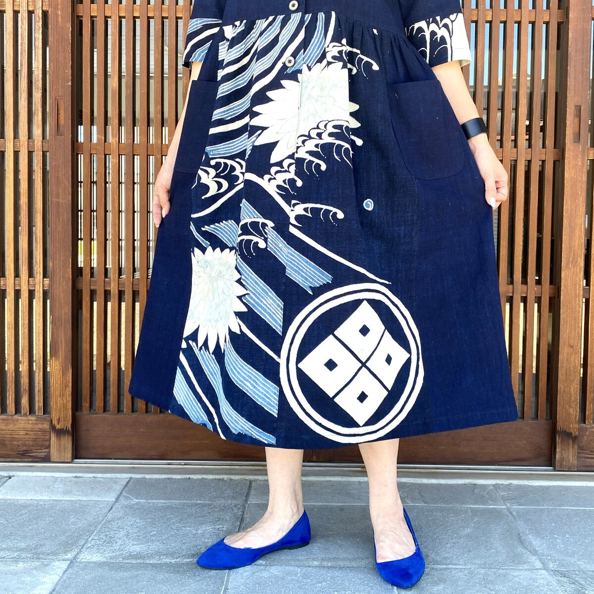 古布 古布リメイク ワンピース 襤褸 縞木綿 藍染 手織りチュニック 