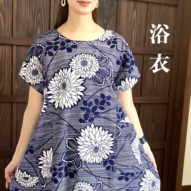 [Yukata remake dress] Floral pattern cocoon 