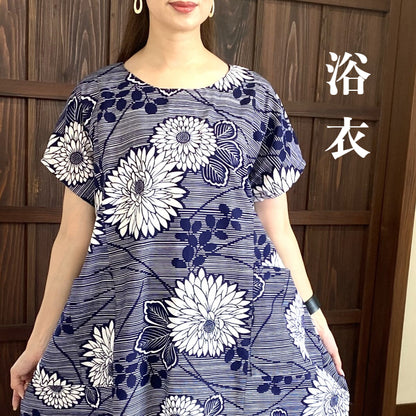 [Yukata remake dress] Floral pattern cocoon 