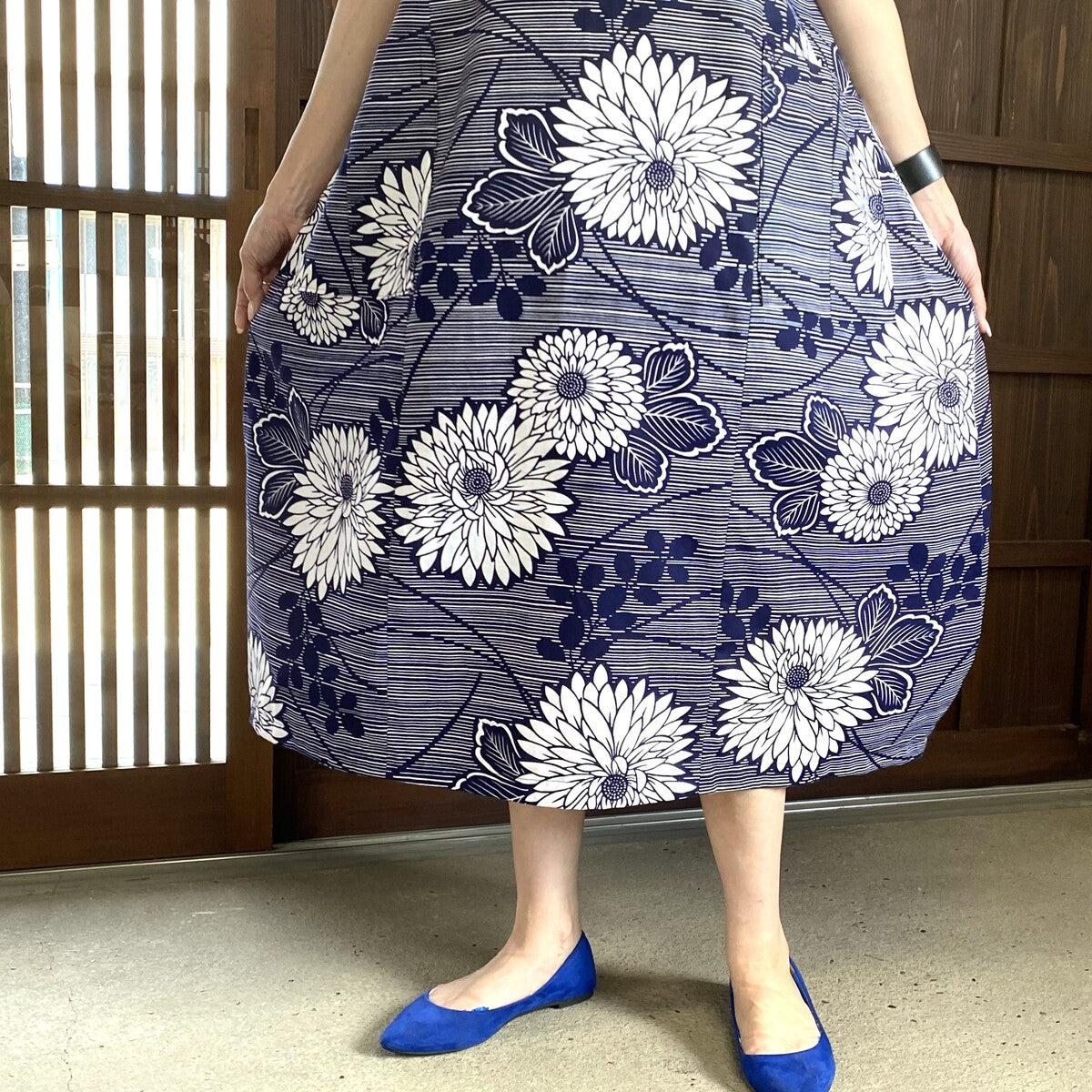 [Yukata remake dress] Floral pattern cocoon 