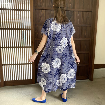 [Yukata remake dress] Floral pattern cocoon 