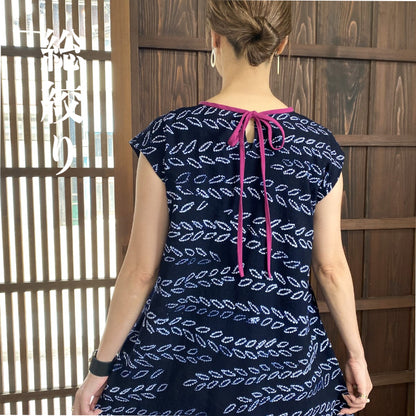 [Fully squeezed yukata remake dress] Ribbon at the back