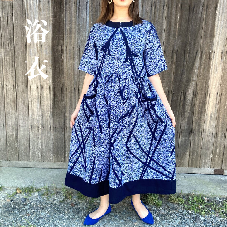 [Yukata remake dress] Japanese pattern front zipper