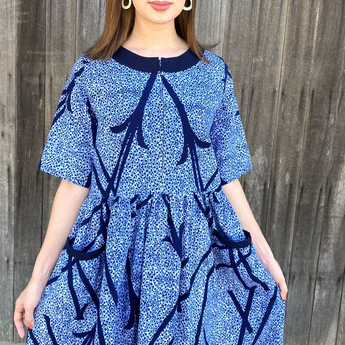 [Yukata remake dress] Japanese pattern front zipper