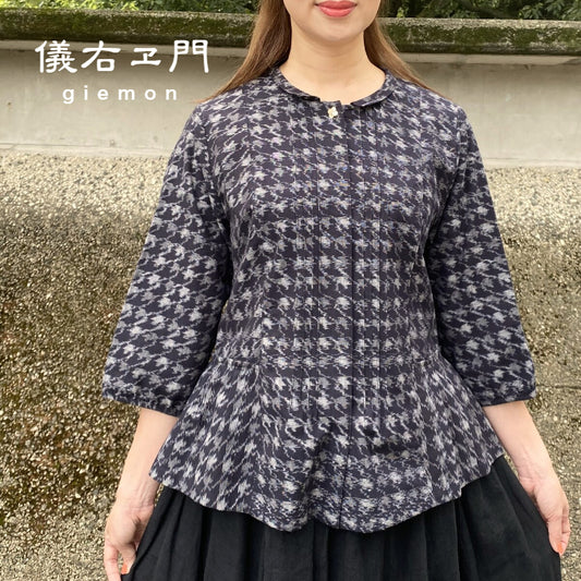 Giemon [Kurume Kasuri Blouse] Houndstooth pattern