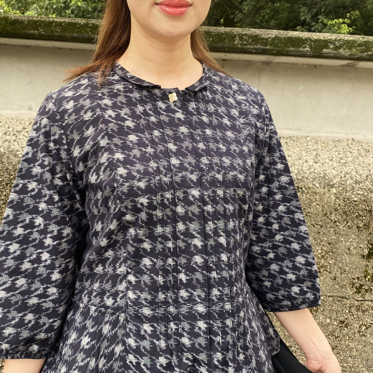 Giemon [Kurume Kasuri Blouse] Houndstooth pattern