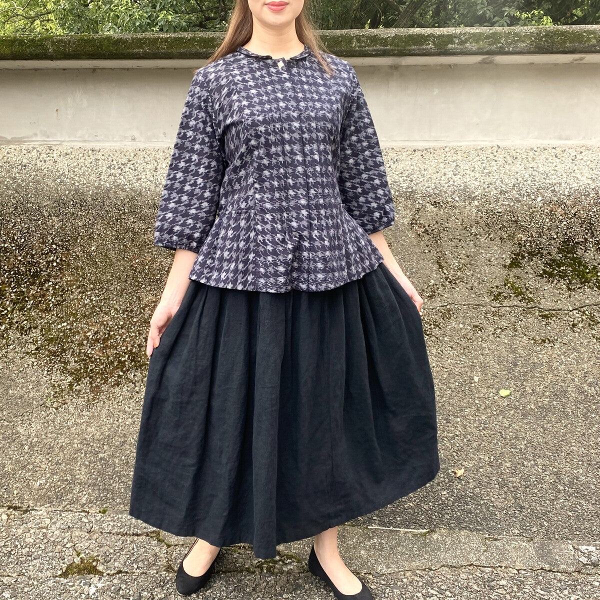 Giemon [Kurume Kasuri Blouse] Houndstooth pattern