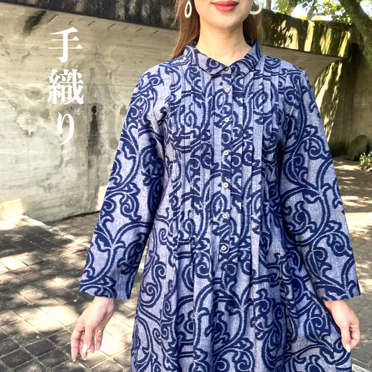 [Hand-woven Kurume Kasuri Dress] Hand-woven 