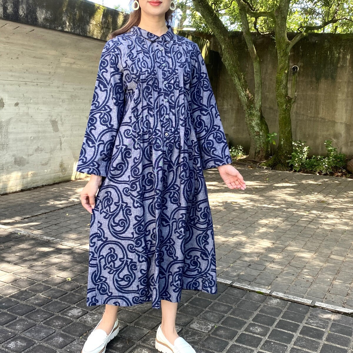 [Hand-woven Kurume Kasuri Dress] Hand-woven 