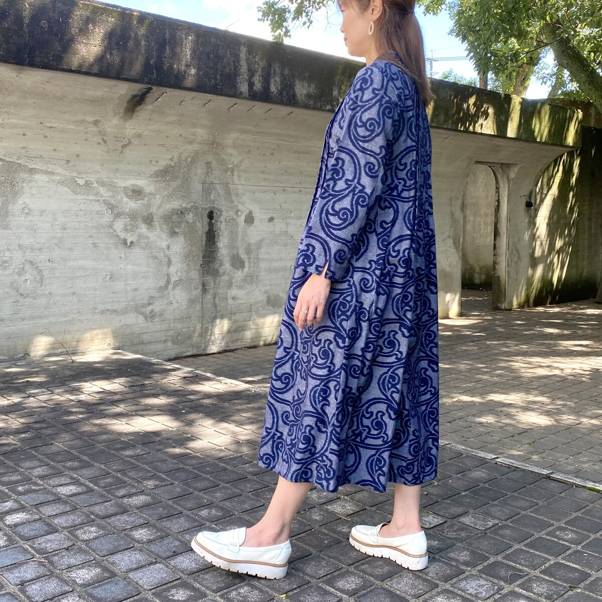 [Hand-woven Kurume Kasuri Dress] Hand-woven 