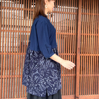 Giemon [Kurume Kasuri long blouse] Tunic blouse