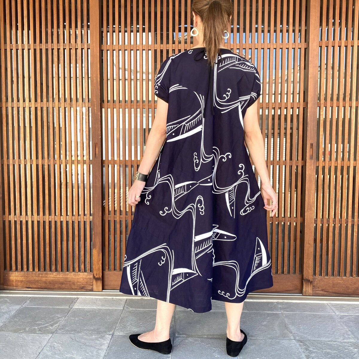 [Yukata remake dress] Fish pattern Autumn sword fish