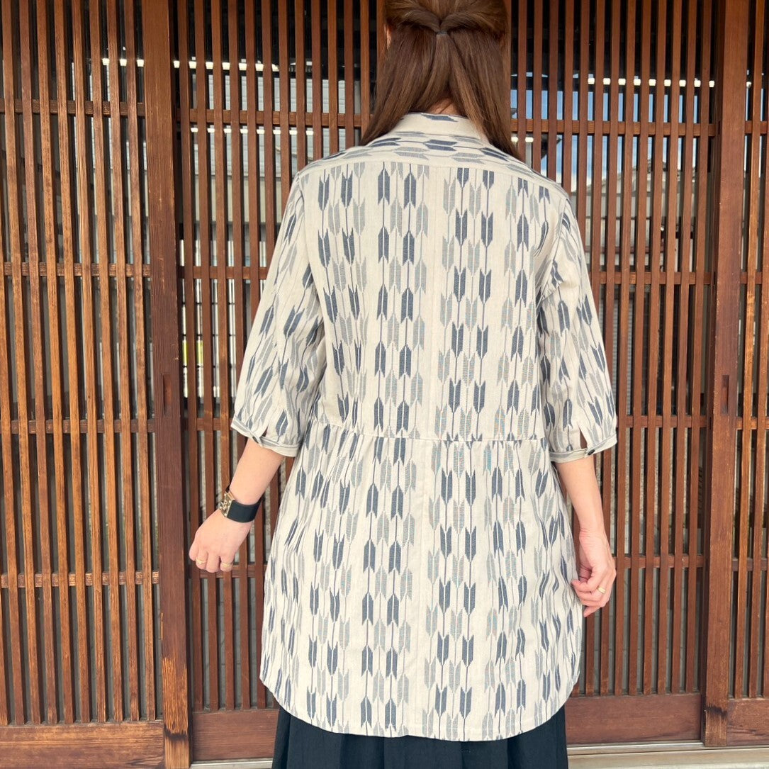 [Kurume kasuri long blouse] Sho student pattern arrow kasuri