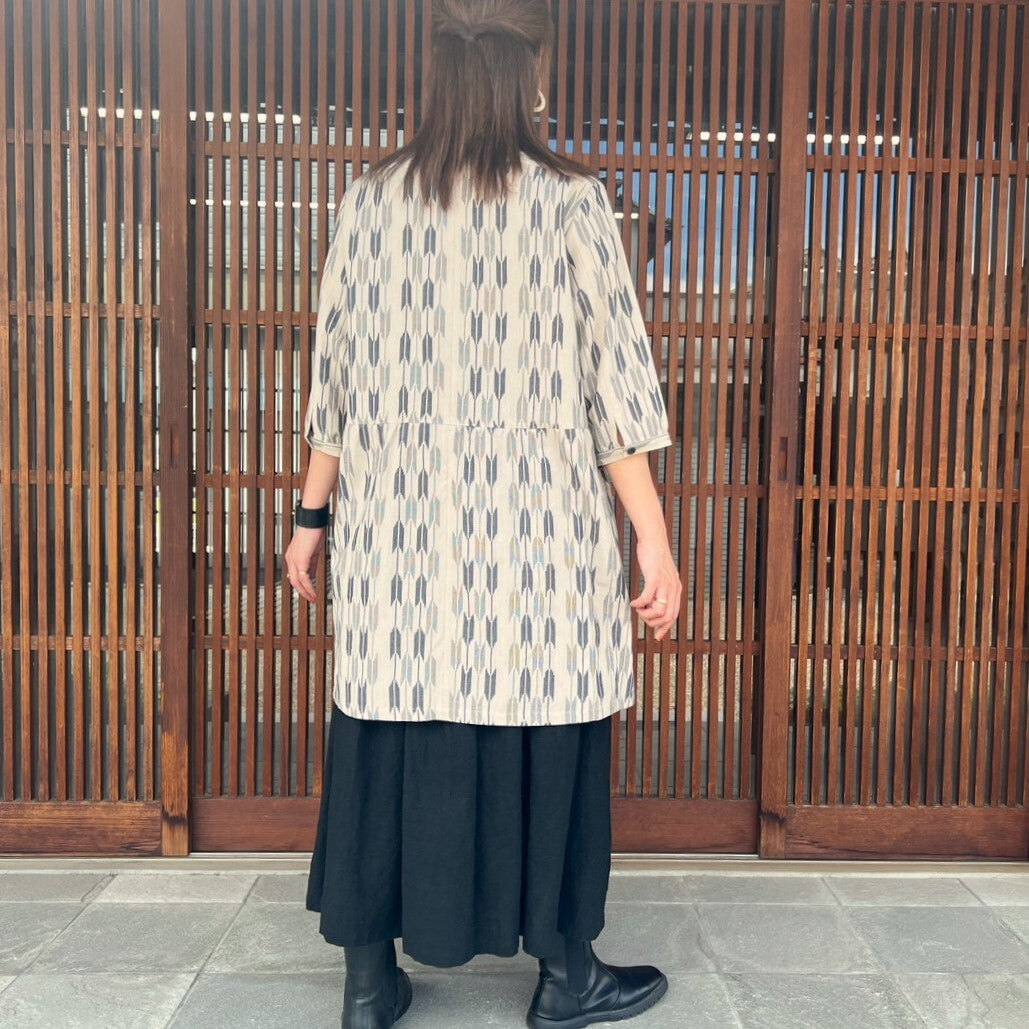 [Kurume kasuri long blouse] Sho student pattern arrow kasuri