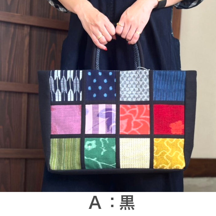 Giemon [Kurume kasuri tote bag] Twelve lattice tote