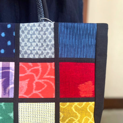 Giemon [Kurume kasuri tote bag] Twelve lattice tote