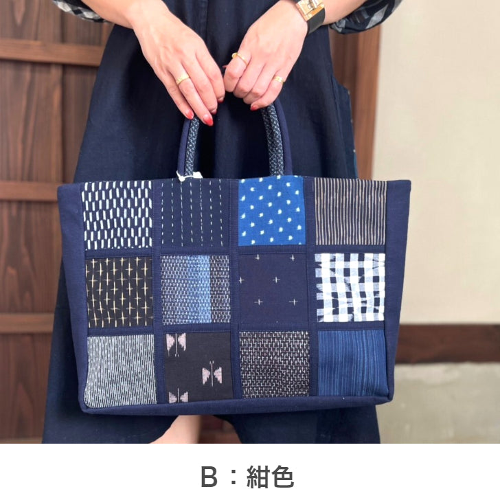 Giemon [Kurume kasuri tote bag] Twelve lattice tote