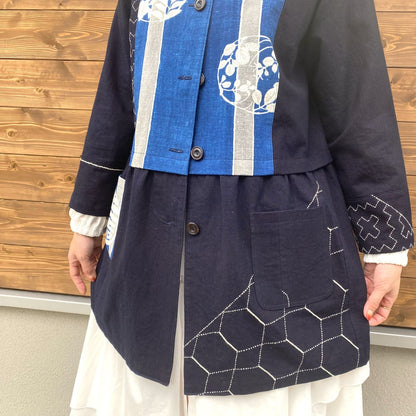 [Old cloth remake no-collar jacket] Made by Fukue Takagi