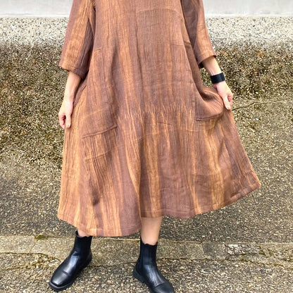 [Persimmon dyed gauze linen silk blend dress] Unevenly dyed 