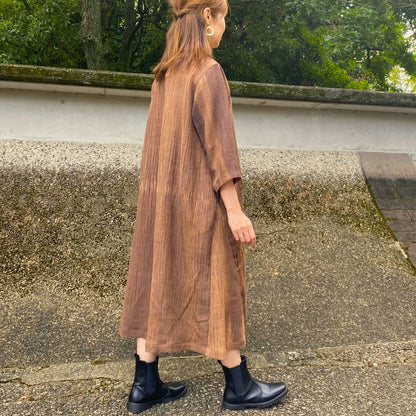 [Persimmon dyed gauze linen silk blend dress] Unevenly dyed 