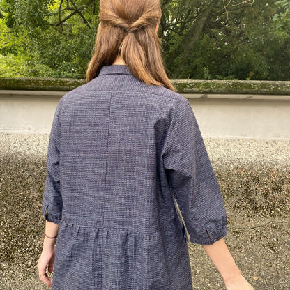 [Kurume kasuri long blouse] Sho student pattern arrow kasuri