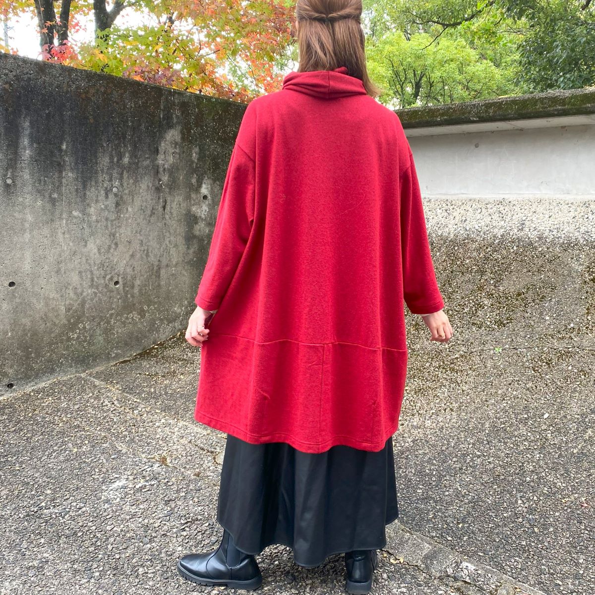 【日本製ウールコート】赤　あったか　ふんわり