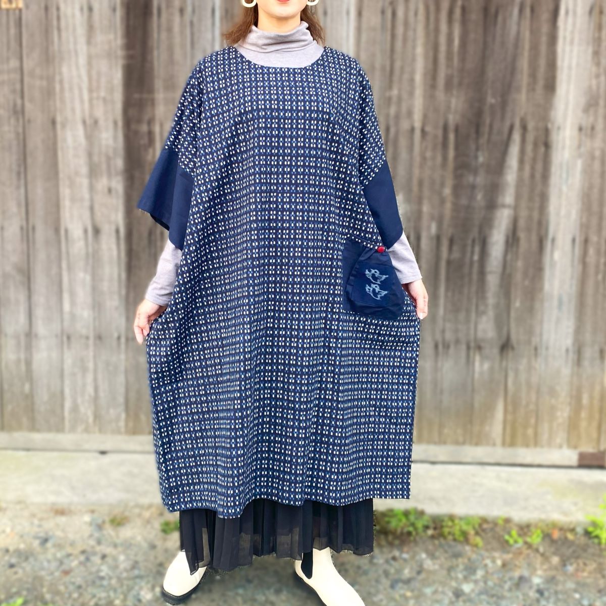 [Azumino tunic] Oshima pongee pattern, made in Japan, soft silhouette