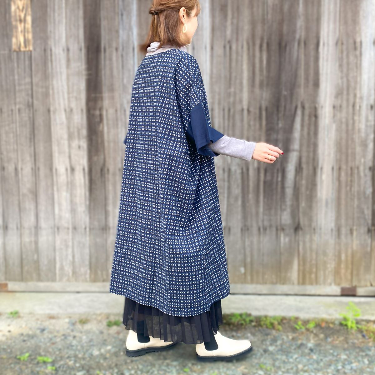 [Azumino tunic] Oshima pongee pattern, made in Japan, soft silhouette