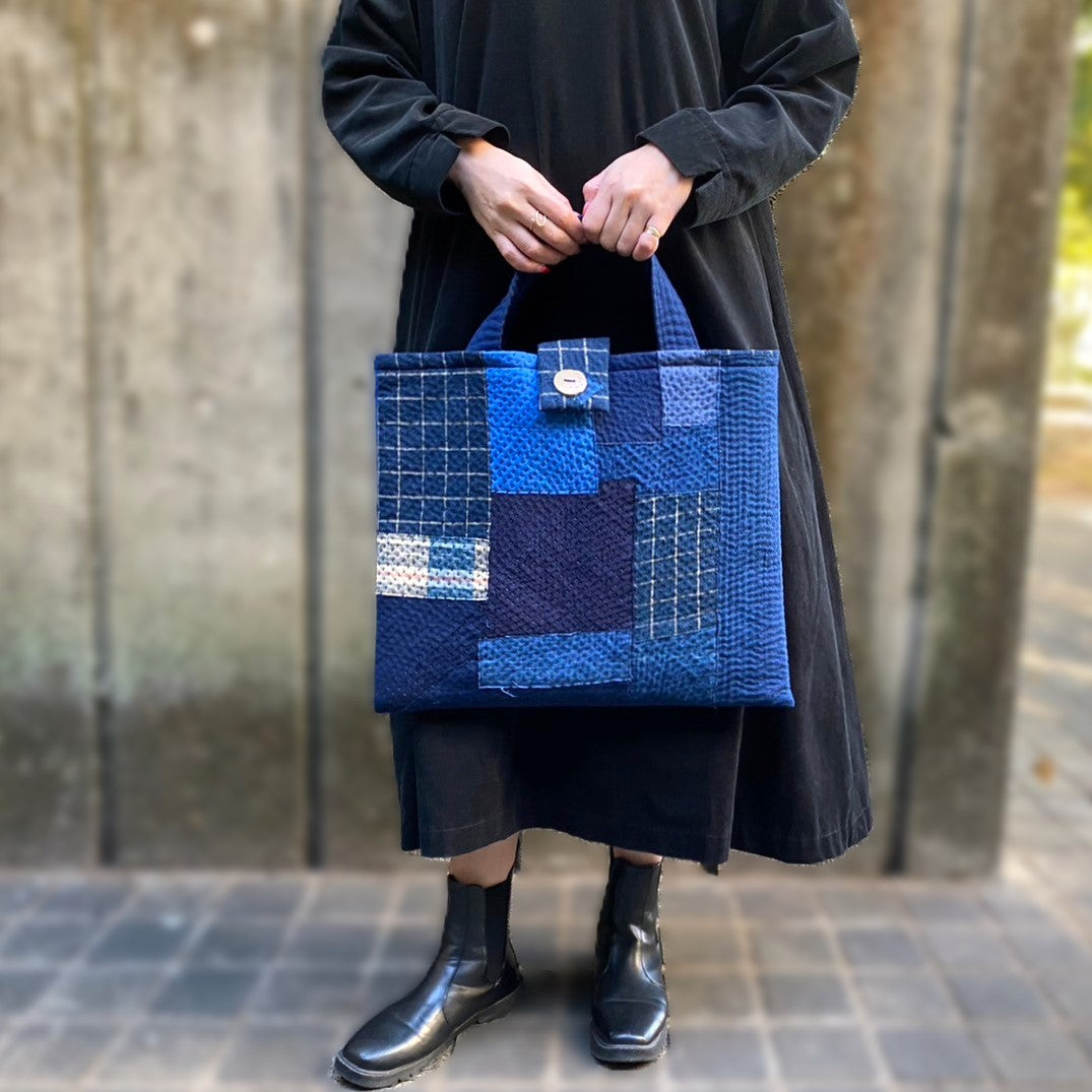 Giemon [Kurume Kasuri 2WAY Bag] Giemon Patchwork Made in Japan Large