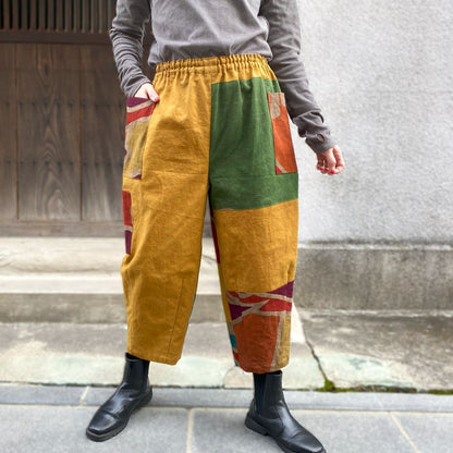 [Old Cloth Arrangement Pants] One-of-a-kind piece by the artist, Big Catch Flag, Wave Pattern, Sea, Plover