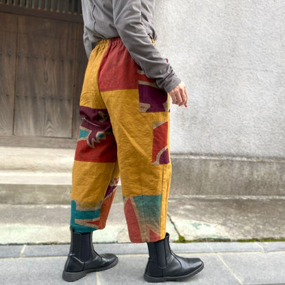 [Old Cloth Arrangement Pants] One-of-a-kind piece by the artist, Big Catch Flag, Wave Pattern, Sea, Plover