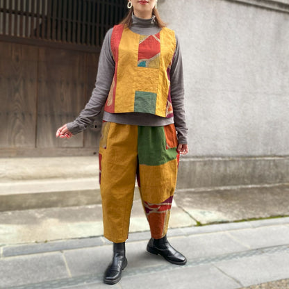 [Old Cloth Arrangement Pants] One-of-a-kind piece by the artist, Big Catch Flag, Wave Pattern, Sea, Plover