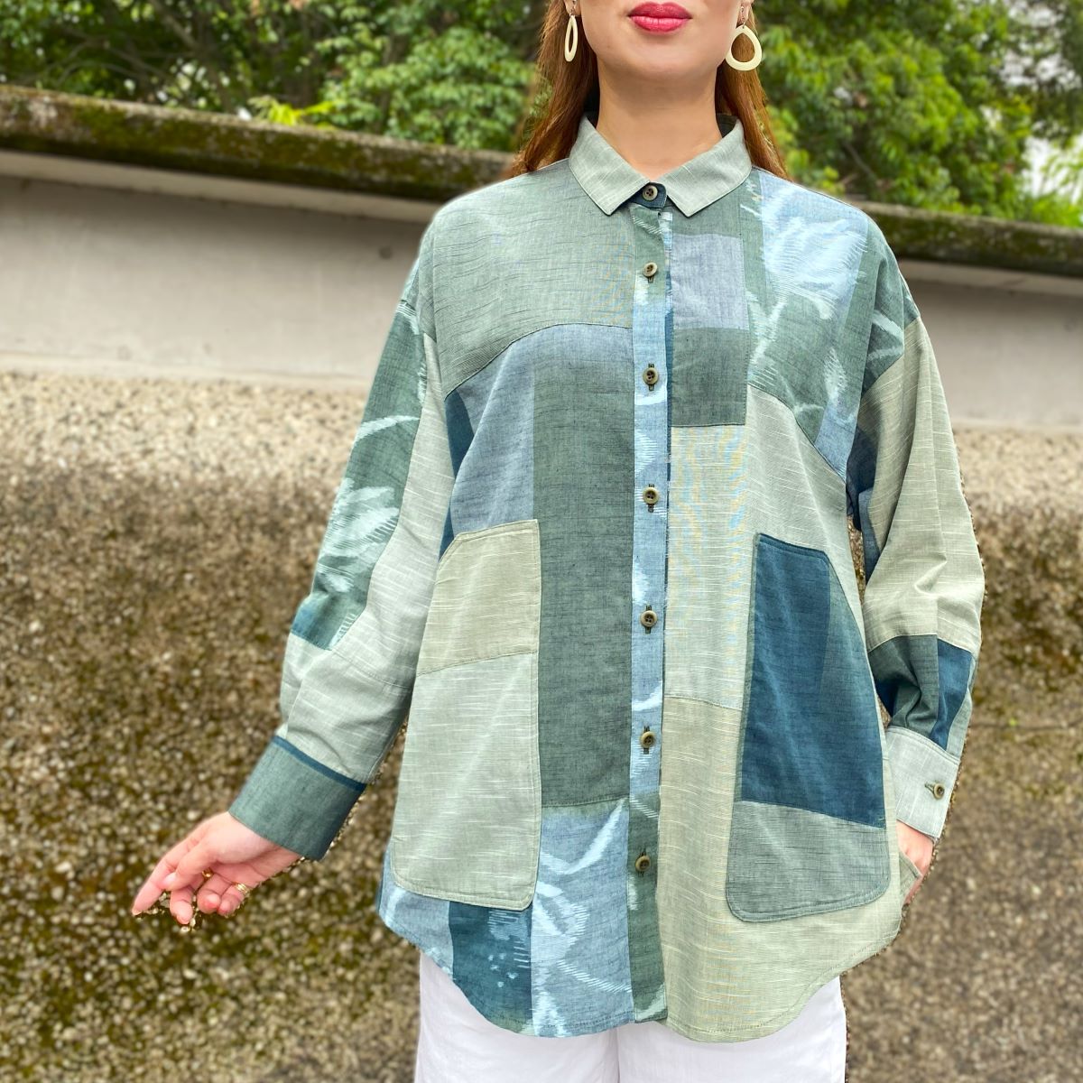 Giemon [Kurume Kasuri Tunic] Ajiro style navy striped pattern Giemon