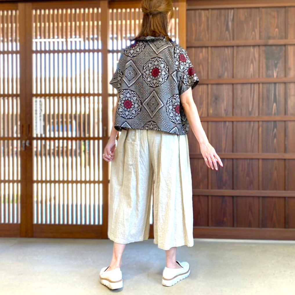 [Old Cloth Remake Oshima Tsumugi Cotton Coat] Made in Japan, 100% Silk Haori 